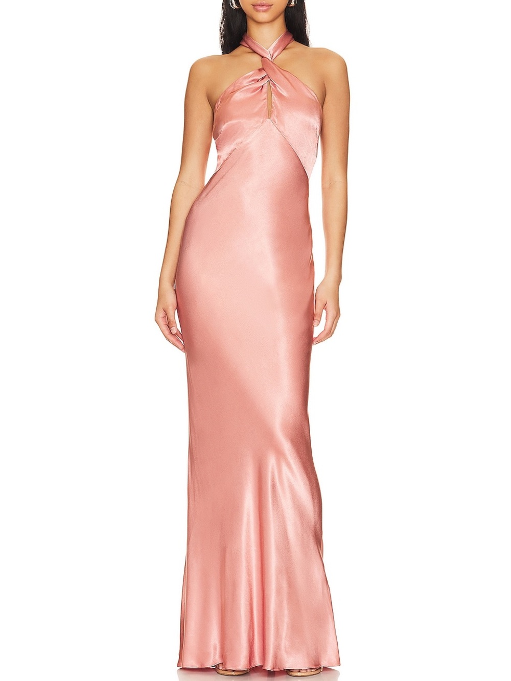 Shona Joy La Lune High Neck Twist Maxi Dress Antique Rose US 12 NWT Formal